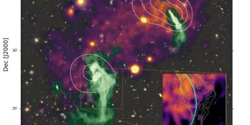 Крупномасштабная изогнутая радиоструя обнаружена в скоплении галактик Abell 514